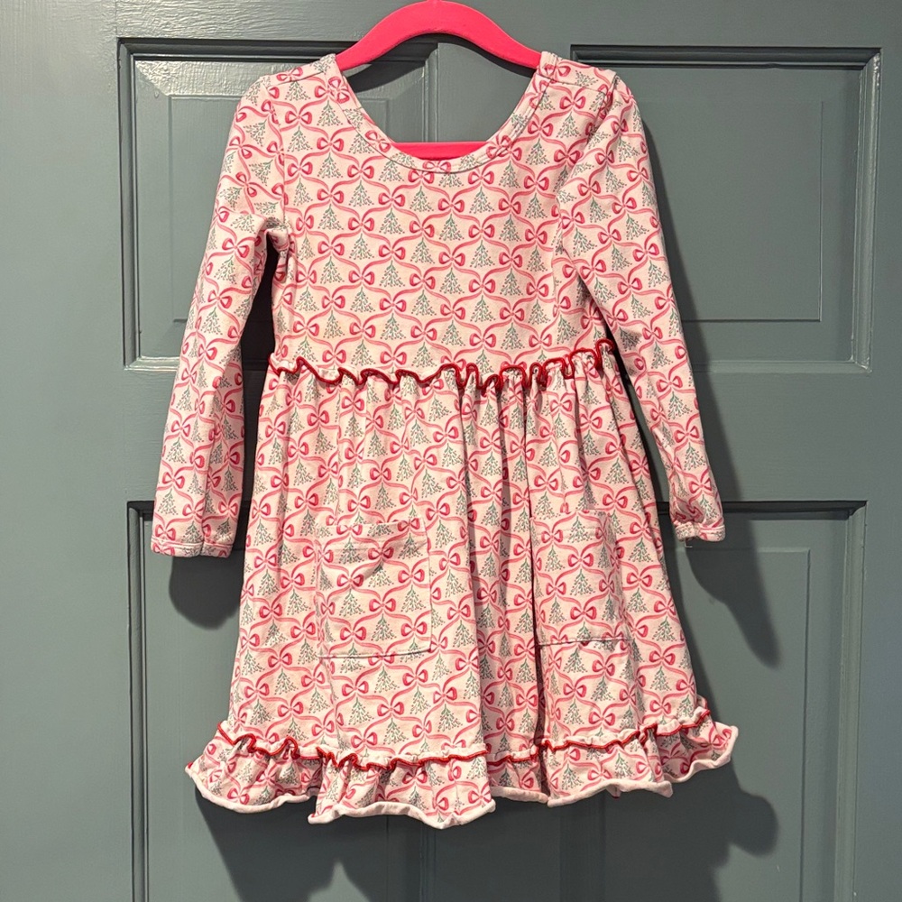 Girls Christmas Tree Bow Twirl Dress SG&K Size 4T